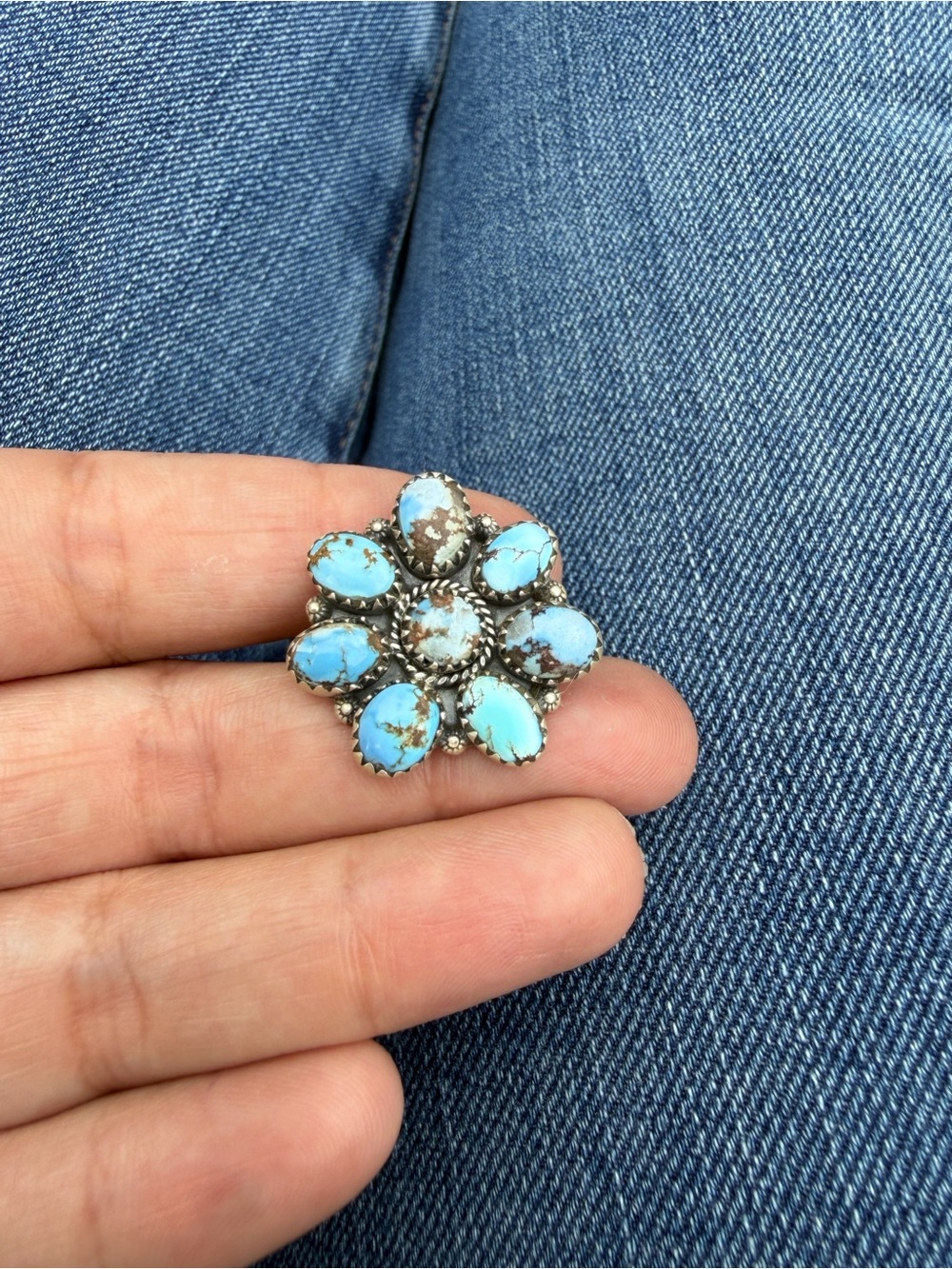 Navajo Turquoise Cluster Flower Ring - Blue Stone Women’s Jewelry